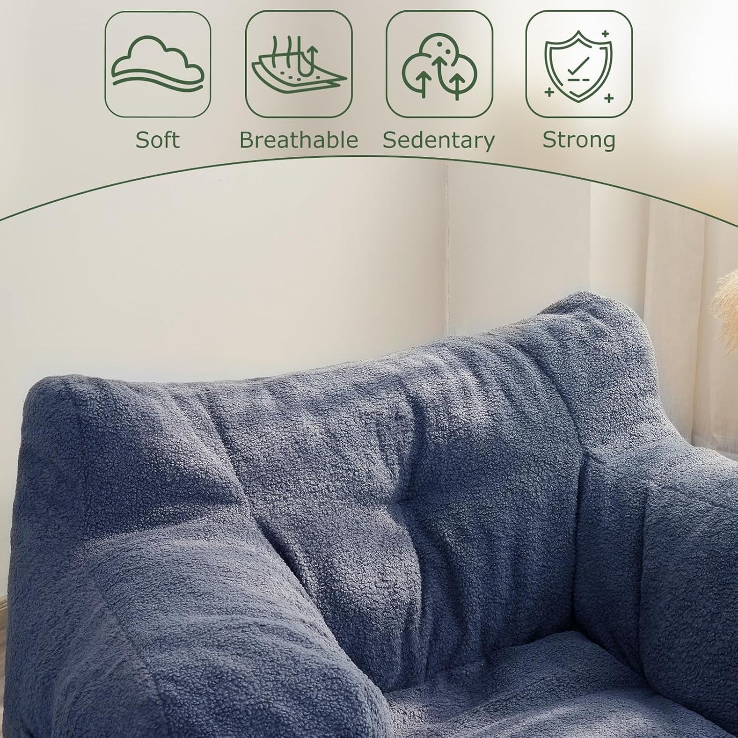 HIGOGOGO Giant Bean Bag Chairs for Adults,Big Comfy Chair Sofa for Bedroom Living Room, Large Lazy Bean Bag Chair with Pocket Armrests for Gaming, Reading