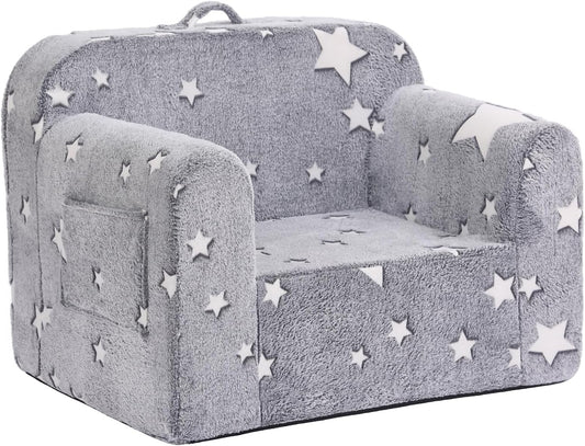 Toddler Chair Plush Kids Couch, Comfy Glow in The Dark Armchair with Removable and Washable Cover Carrying Handle Kids Sofa, Convertible Reading Chair Toddler Couch for Girls and Boys
