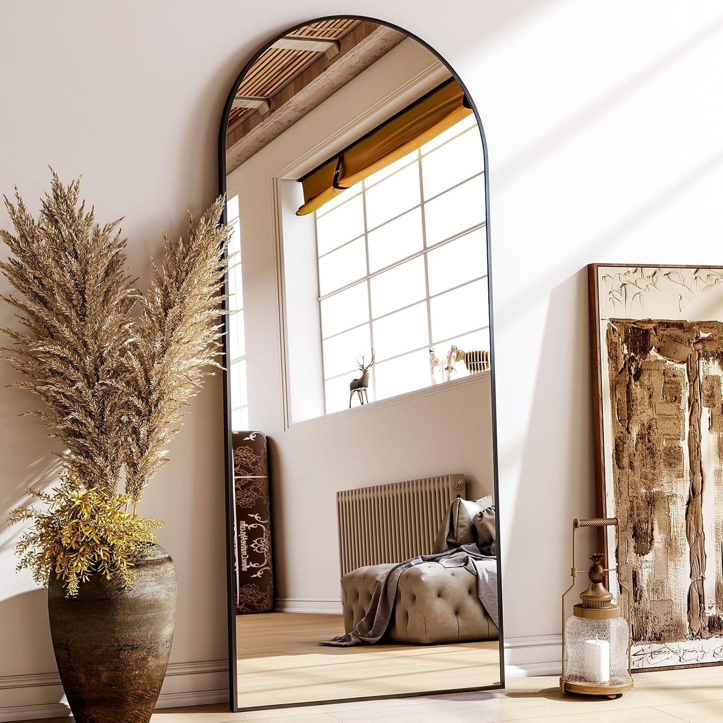 26''x 71'' Arched Full Length Mirror Floor Mirrors with Aluminum Alloy Frame Free-Standing Wall Mounted Floor Mirrors or Large Dressing Mirror, Black Mirror Full Length