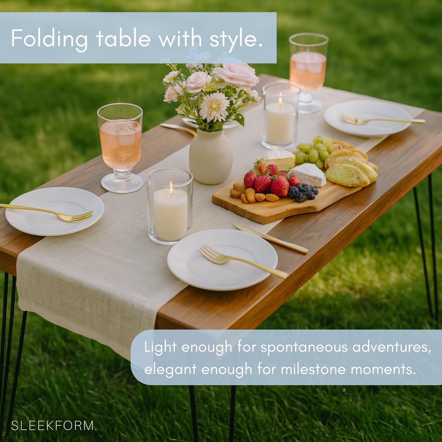 Sleekform Wooden Folding Desk - Lightweight Small Portable Writing Table, Foldable Table, Desk for Small Bedroom Spaces and Home Office - No Assembly Required