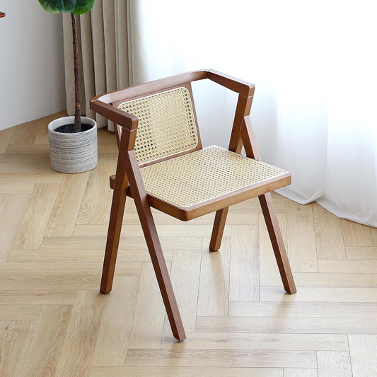 Rattan Dining Chair, Mid-Century Accent Armchair, Wicker Chair, Outdoor Bamboo Chair for Dining Room, Living Room, Bedroom, Kitchen, Walnut