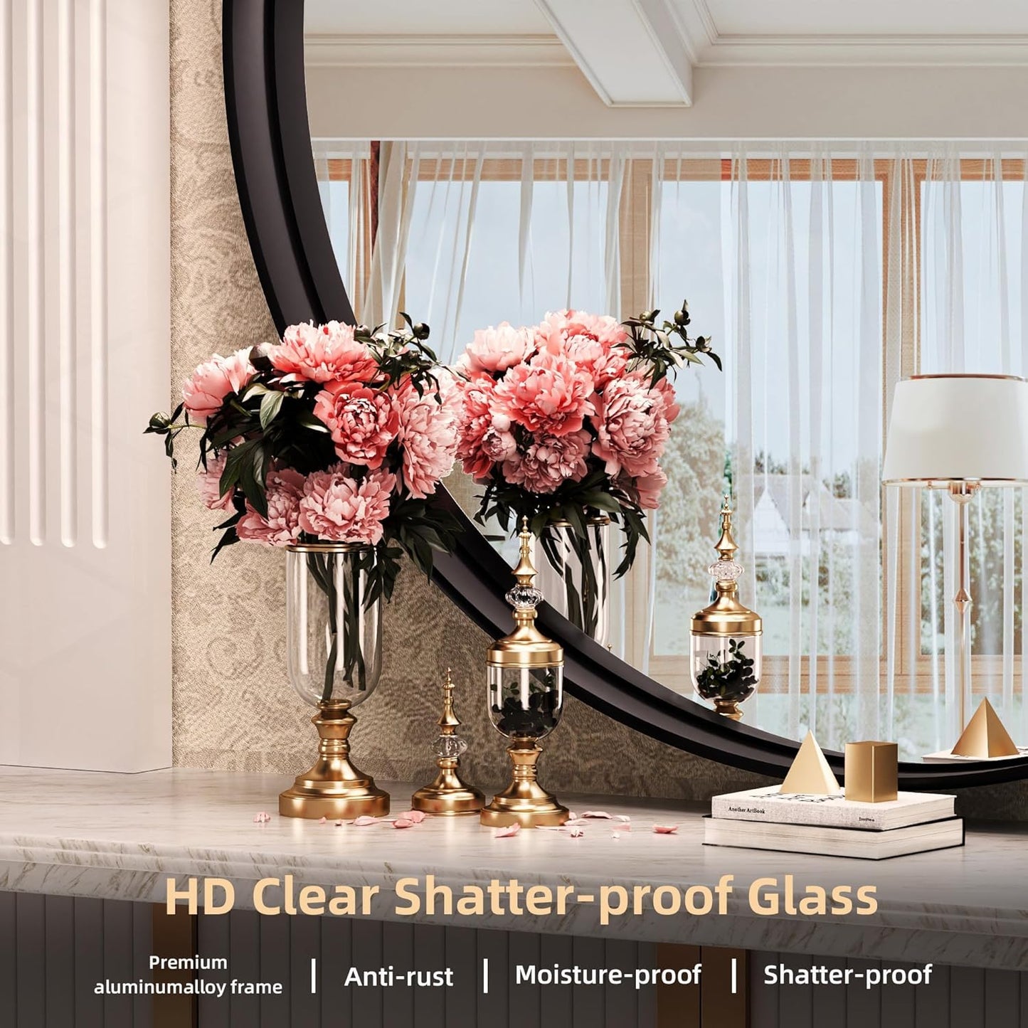 Hasipu Round Black Mirror 32 Inch Round Bathroom Mirror Metal Frame, Wall Mounted Circle Vanity Mirror Modern Decor (Horizontal/Vertical)