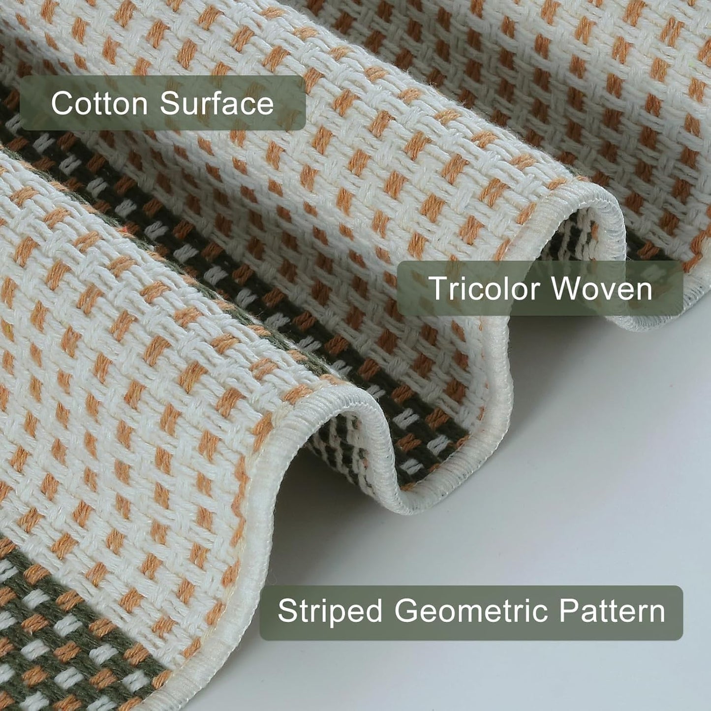 OJIA Fall Front Door Mat 24"x36" Halloween Doormat Striped Porch Rugs Checkered Rug Washable Entry Rug Woven Cotton Indoor Outdoor Rug Small Area Rug for Kitchen Entryway Patio (Green/White/Tan)