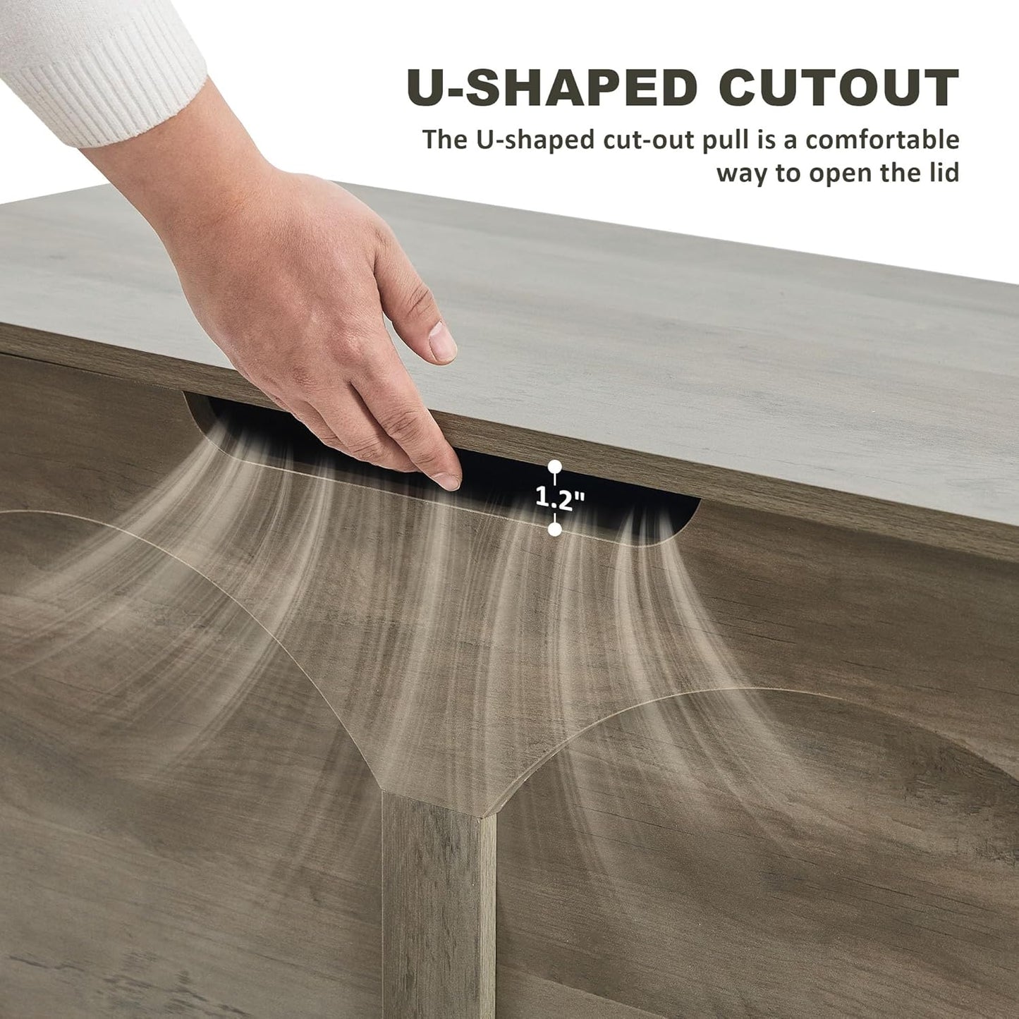 Storage Chest, 31.5" Retro Wooden Storage Bench, Entryway Storage Trunk, Supports 330 lb, Upgraded Safety Lift Support Hinge, Entryway Bench, U-Shaped Opening for Entryway Living Room, Grey