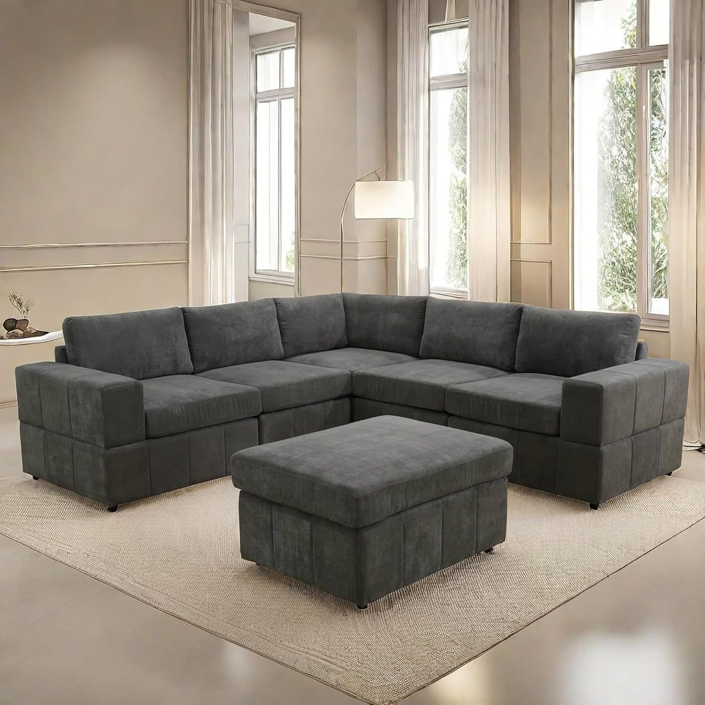 Sectional Couches for Living Room, 101″ Modular Sectional Sofa with Ottoman, Modern Lounge Corner L Shaped Couch for Bedroom, Grey