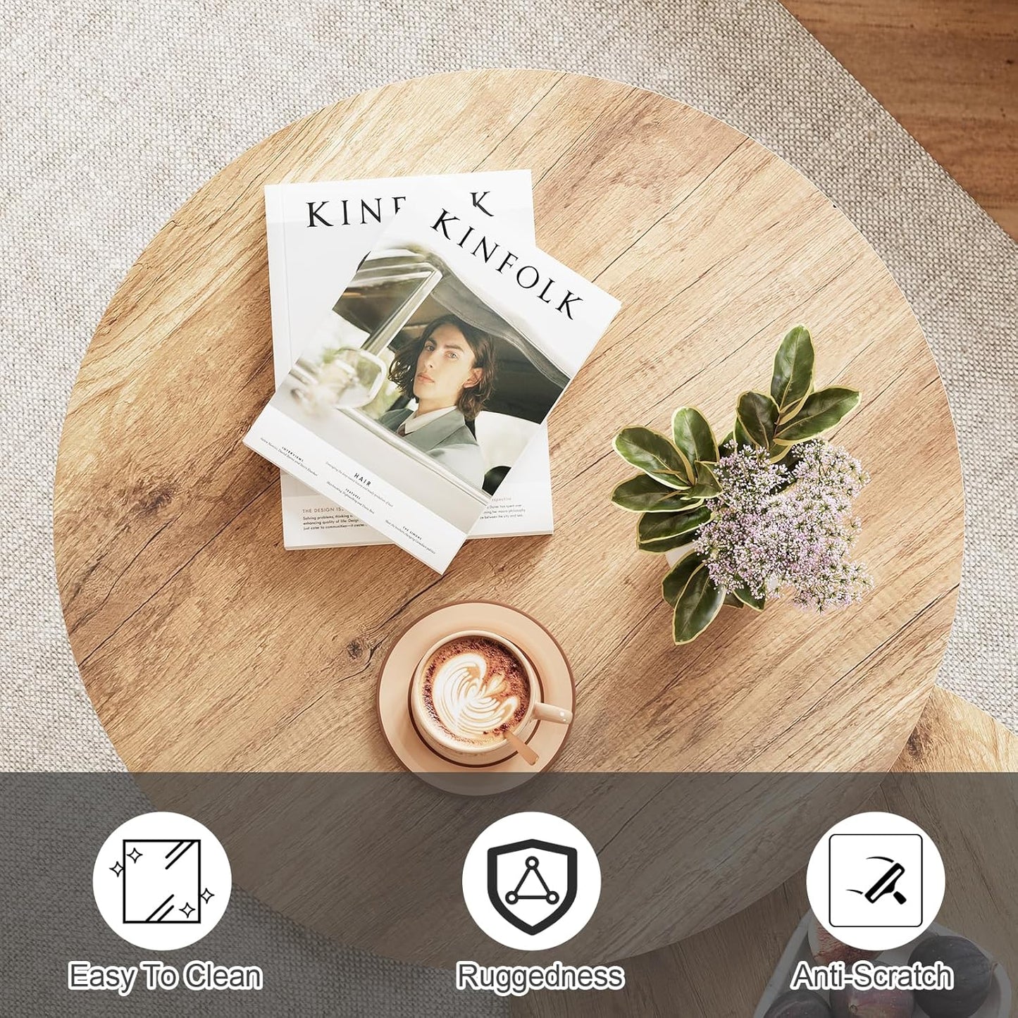 Garden 4 you Nesting Coffee Table, 23.6" Round Coffee Table Set of 2, Wooden Nesting Table Set for with Metal Frame, Side Tables for Living Room Bedroom Balcony, Brown