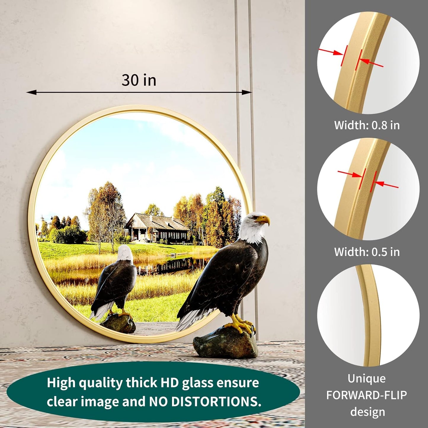Growsun 30'' Gold Round Mirror, Circle Wall Mirror for Bathroom Vanity, Entryway Living Room with Metal Frame for Home Decor