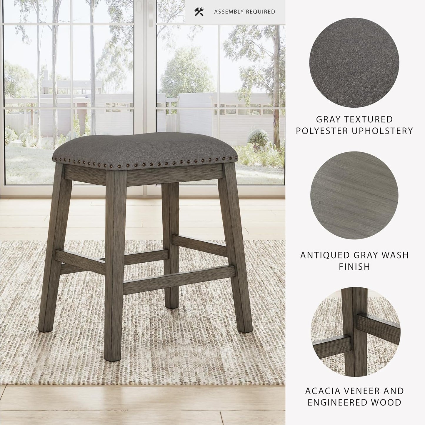 Signature Design by Ashley Caitbrook Rustic 24.4" Counter Height Upholstered Barstool, 2 Count, Gray