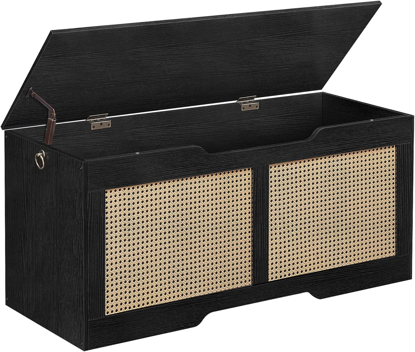 HOOBRO Storage Bench, 43.3" Toy Box, Rattan-Like Storage Chest, Sturdy Entryway Bench Supports 220 lb, Toy Chest, Safety Hinge, U-Shaped Opening, Easy Assembly, Black BB22CW01