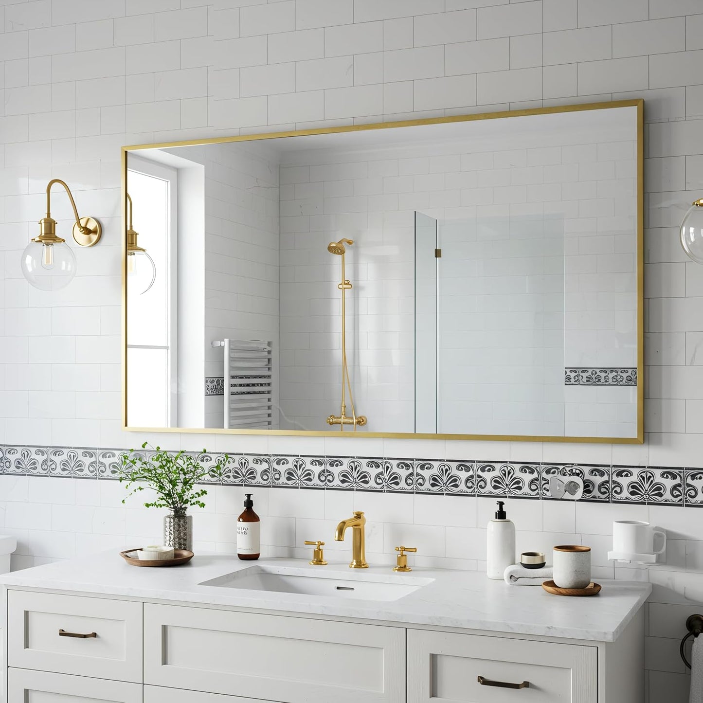 20x40 Inch Brass Bathroom Mirror for Wall, Aluminum Frame Rectangle Rectangular Vanity Mirror, Modern Large for Bedroom, Living Room, Horizontal or Vertical