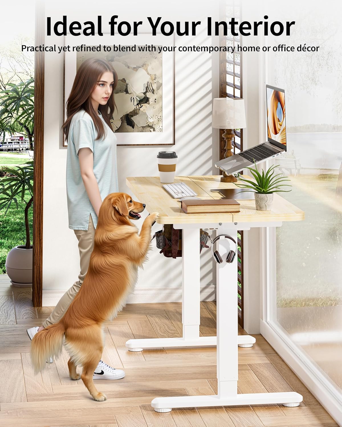 BIZUM Standing Desk Electric Adjustable Computer Desk-Stand up Desk Office Gaming Home Office Memory Desks 48x24 inches Maple