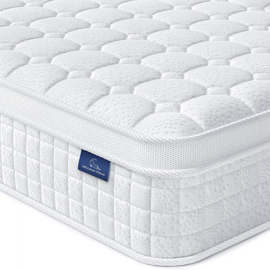 Vesgantti 12 Inch Multilayer Hybrid Full Mattress - Multiple Sizes & Styles Available, Ergonomic Design with Memory Foam and Pocket Spring, Medium Firm Feel, White