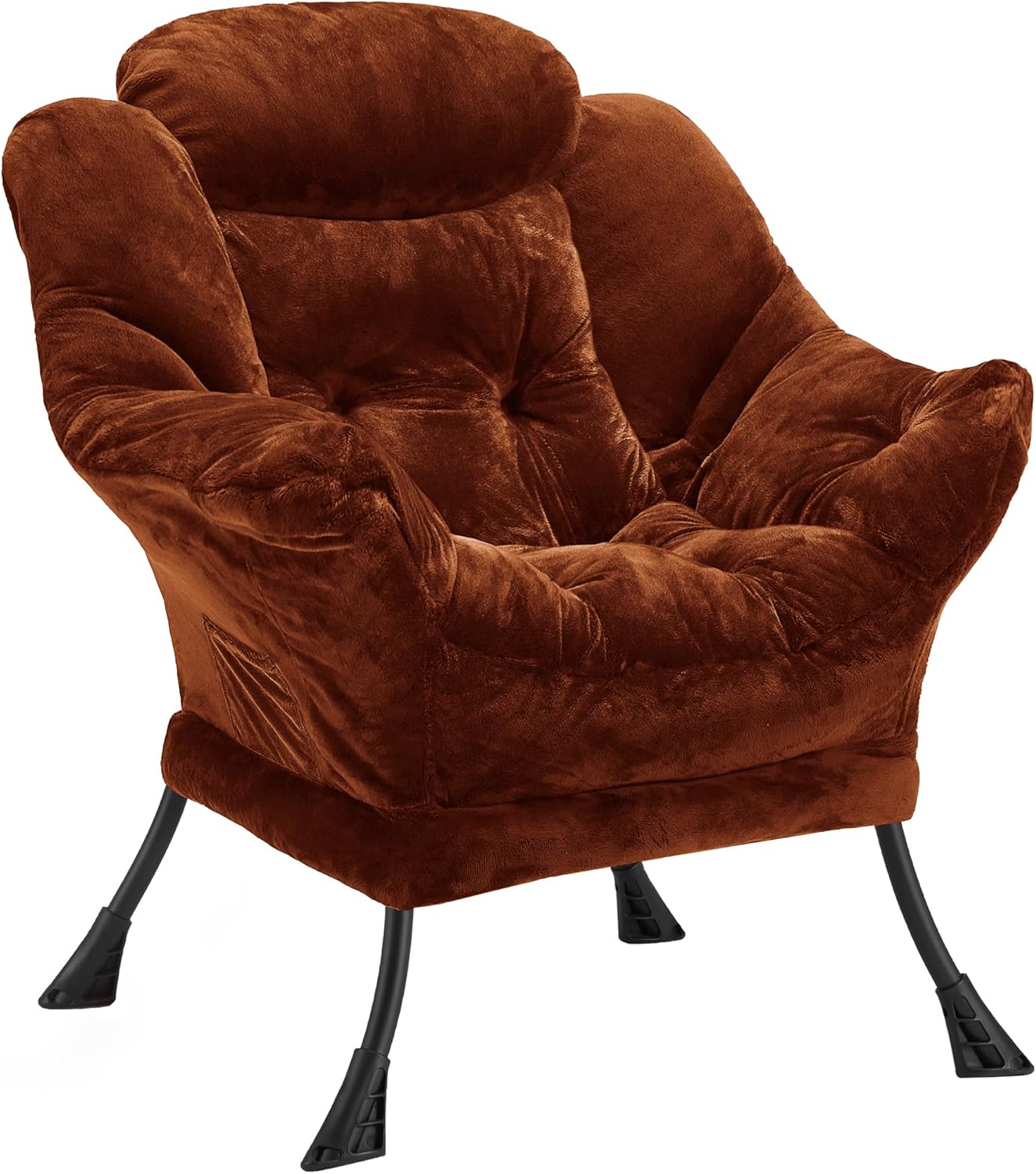 Fabric Lazy Chair for Adults, Oversized Upholstered Sofa Chair, Plush Comfy Lounge Chair with Large Side Storage Pocket, Thick Padded Reading Chair for Living Room, Bedroom, Study Room, Brown