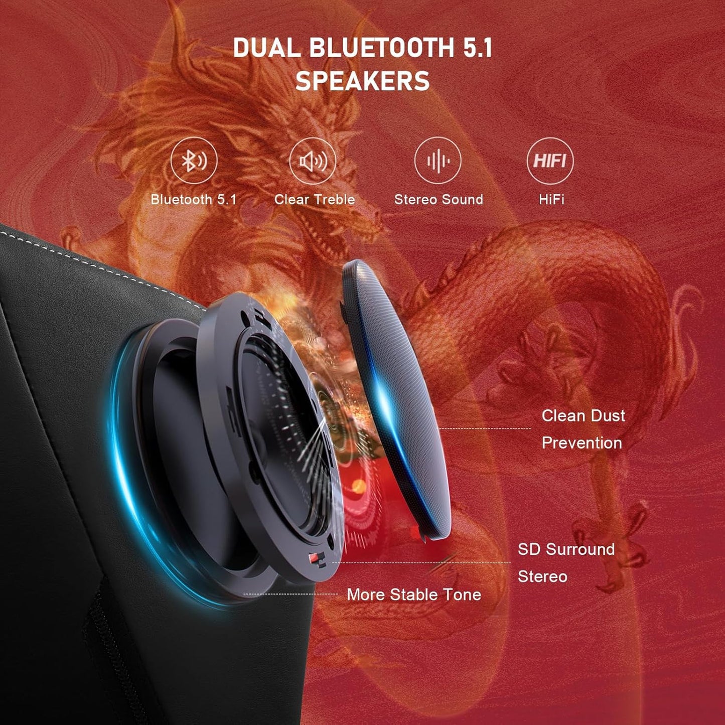 GTPLAYER Gaming Chair with Bluetooth Speakers and Footrest, Dragon Series Video Game Chair, Heavy Duty, Ergonomic, Esports Computer Office Chair, (Blackwhite)