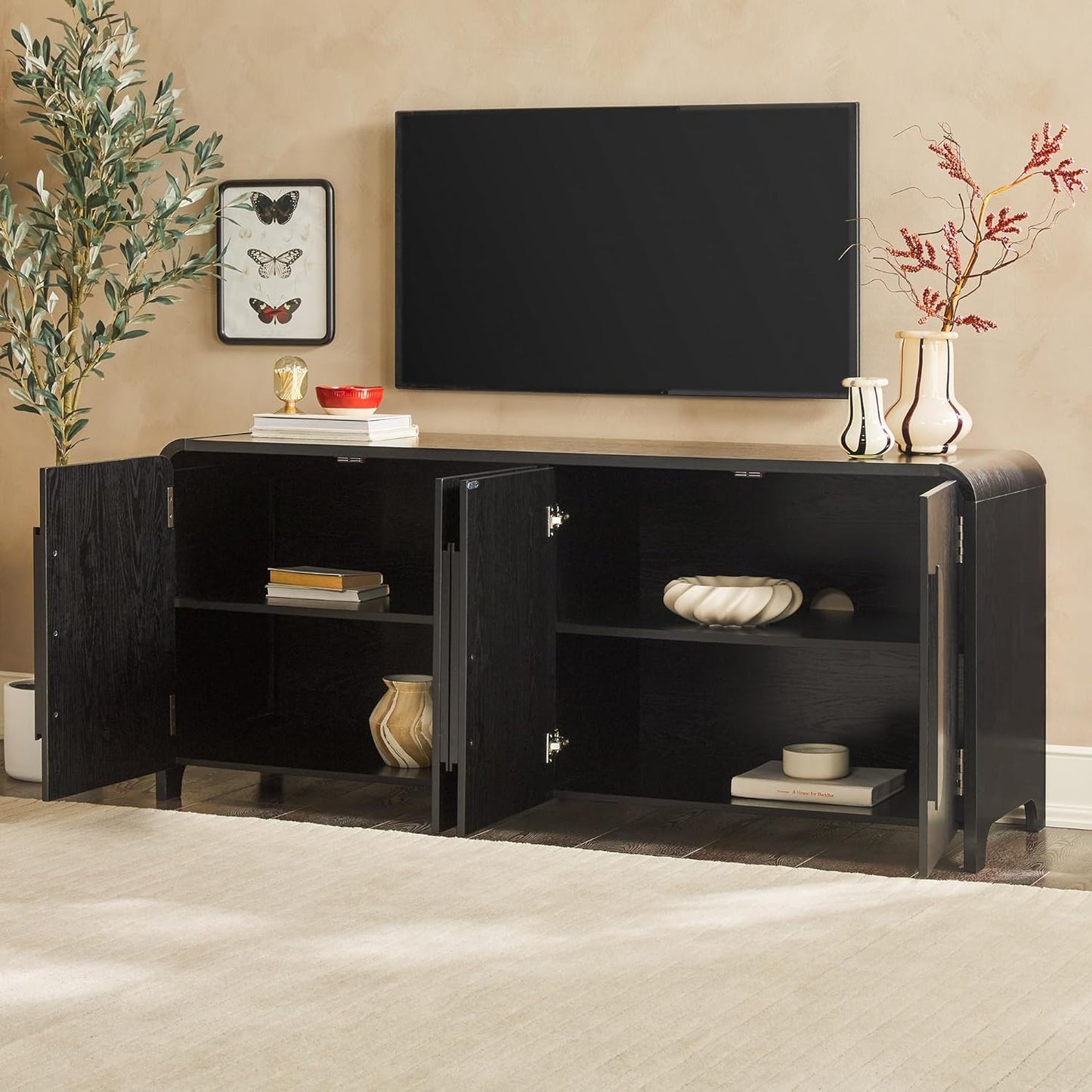 Walker Edison Chantelle Sideboard TV Stand with Storage, 70", Black