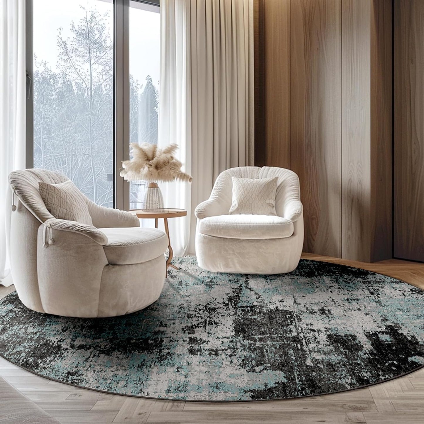 Washable Area Rugs 8ft Non-Slip Modern Abstract Soft for Living Room Entryway Bedroom Nursery, Print Pattern, Blue Black Teal