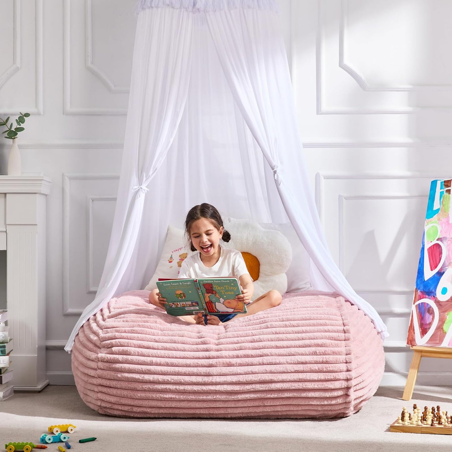 Hobestluk 3FT Bean Bag Chairs Adult Bean Bag with Portable Handle Comfy Large Bean Bag Chair with Removable Cover for Living Room Bedroom or Reading Nook (Stripe Pink, 3FT)