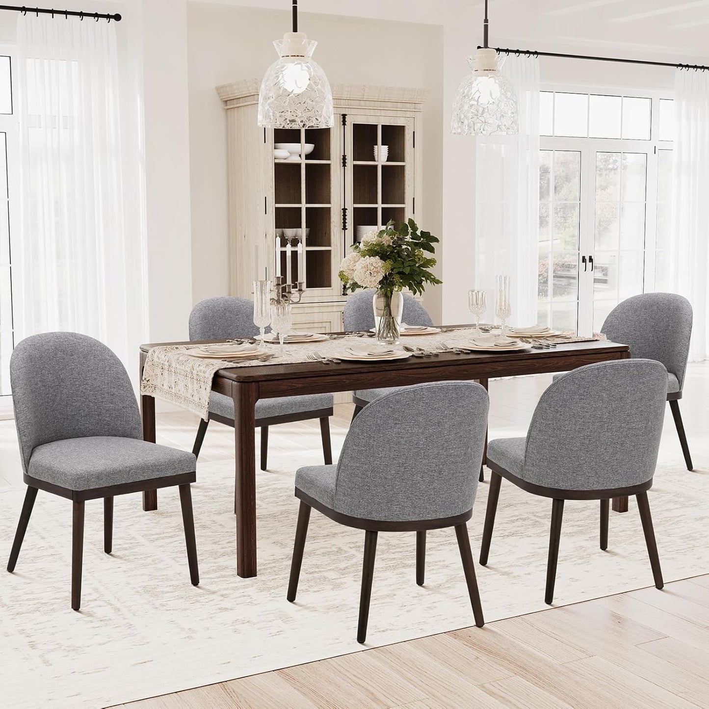 COLAMY Upholstered Dining Chairs Set of 6, Wooden Kitchen Chairs with Open Back, Modern Dining Room Chairs with Wood Frame, Dinner Side Chairs for Dining Room Kitchen Restaurant, Dark Grey