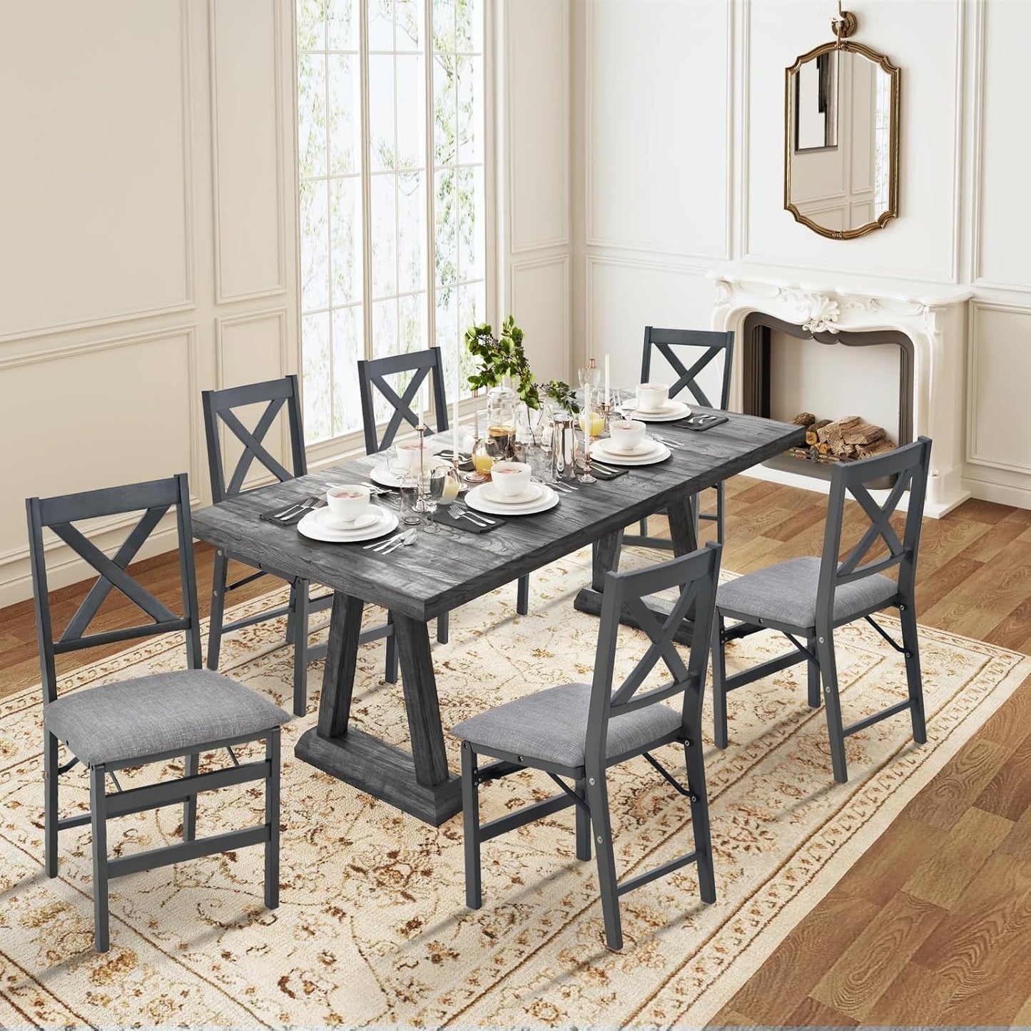 COLAMY Folding Dining Chairs Set of 2 – Dark Grey Upholstered Dining Room Chairs with Wooden Frame, Pre-Assembled, Space Saving Modern Kitchen & Dining Room Furniture for Small Spaces