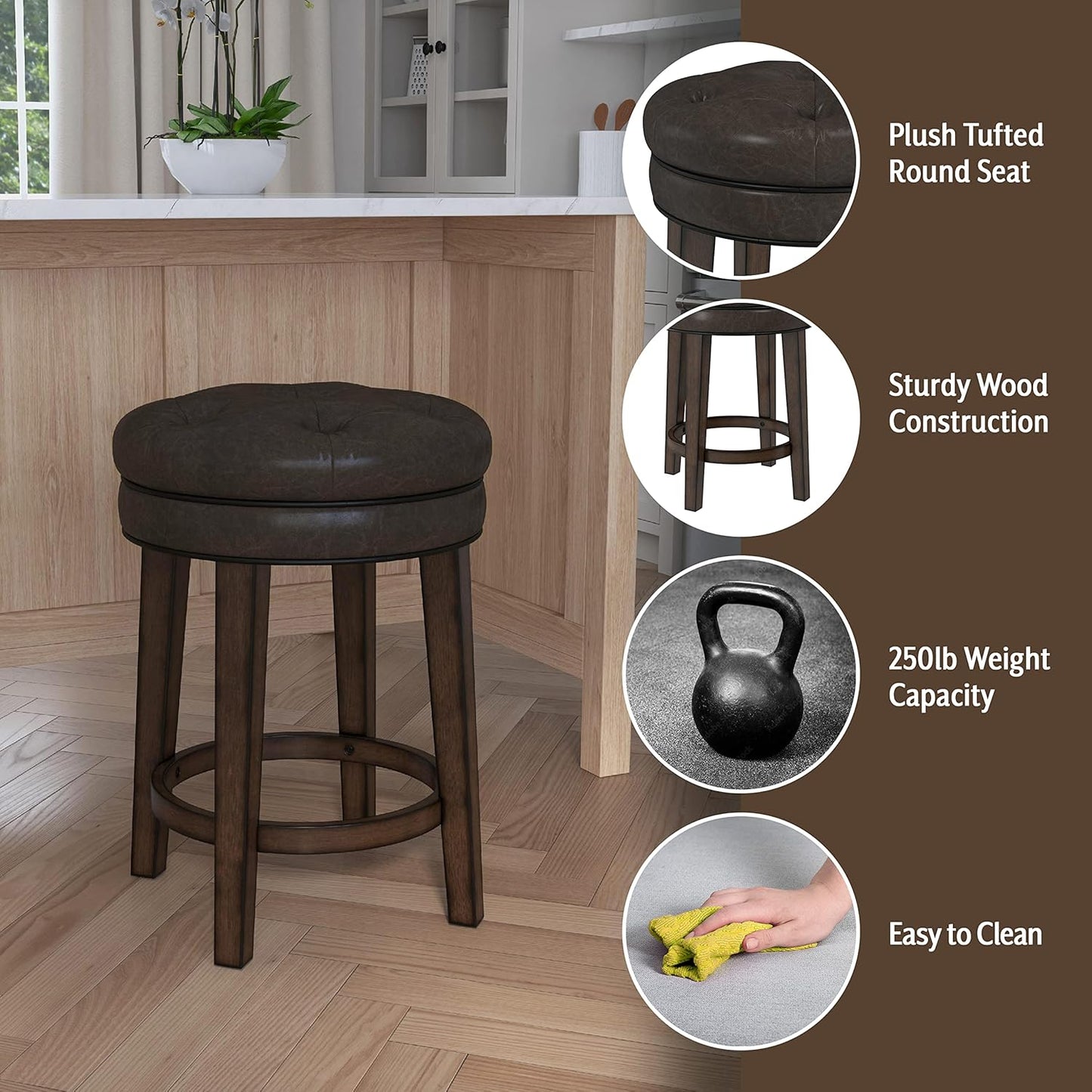 Hillsdale Krauss Backless Swivel Counter Height Stool, Dark Brown