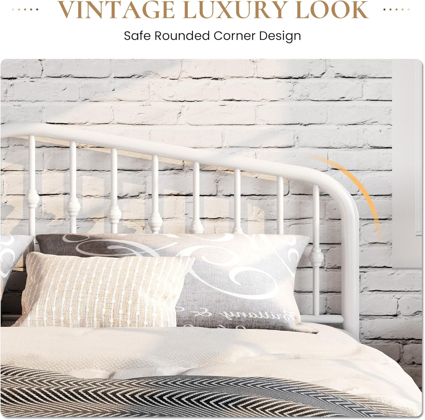 SHA CERLIN Full Size Metal Platform Bed Frame with Victorian Style Wrought Iron-Art Headboard/Footboard, No Box Spring Required, White