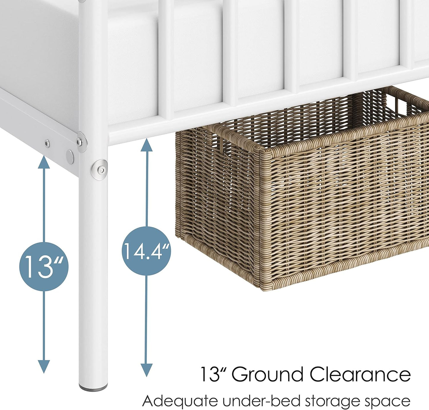 Yaheetech Twin Size Bed Frame Metal Platform Mattress Foundation with Spindle Headboard & Footboard/No Box Spring Needed/14 Inch Underbed Storage/Firm Support Easy Set up Structure, White