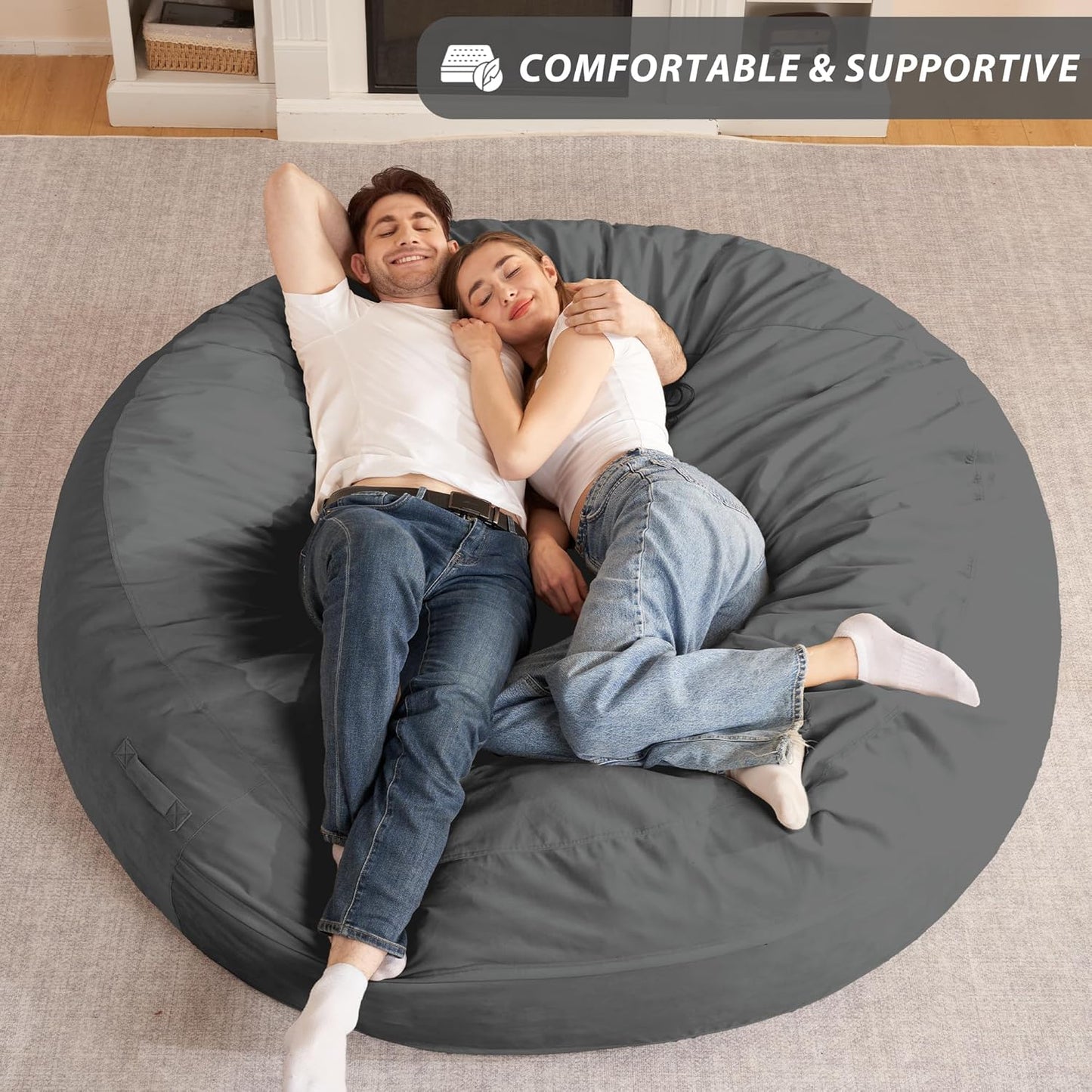 HABUTWAY XX-Large Bean Bag Chair: Giant 7' Memory Foam Furniture Bean Bag Chairs for Adults with Microfiber Cover 7Ft (Grey)