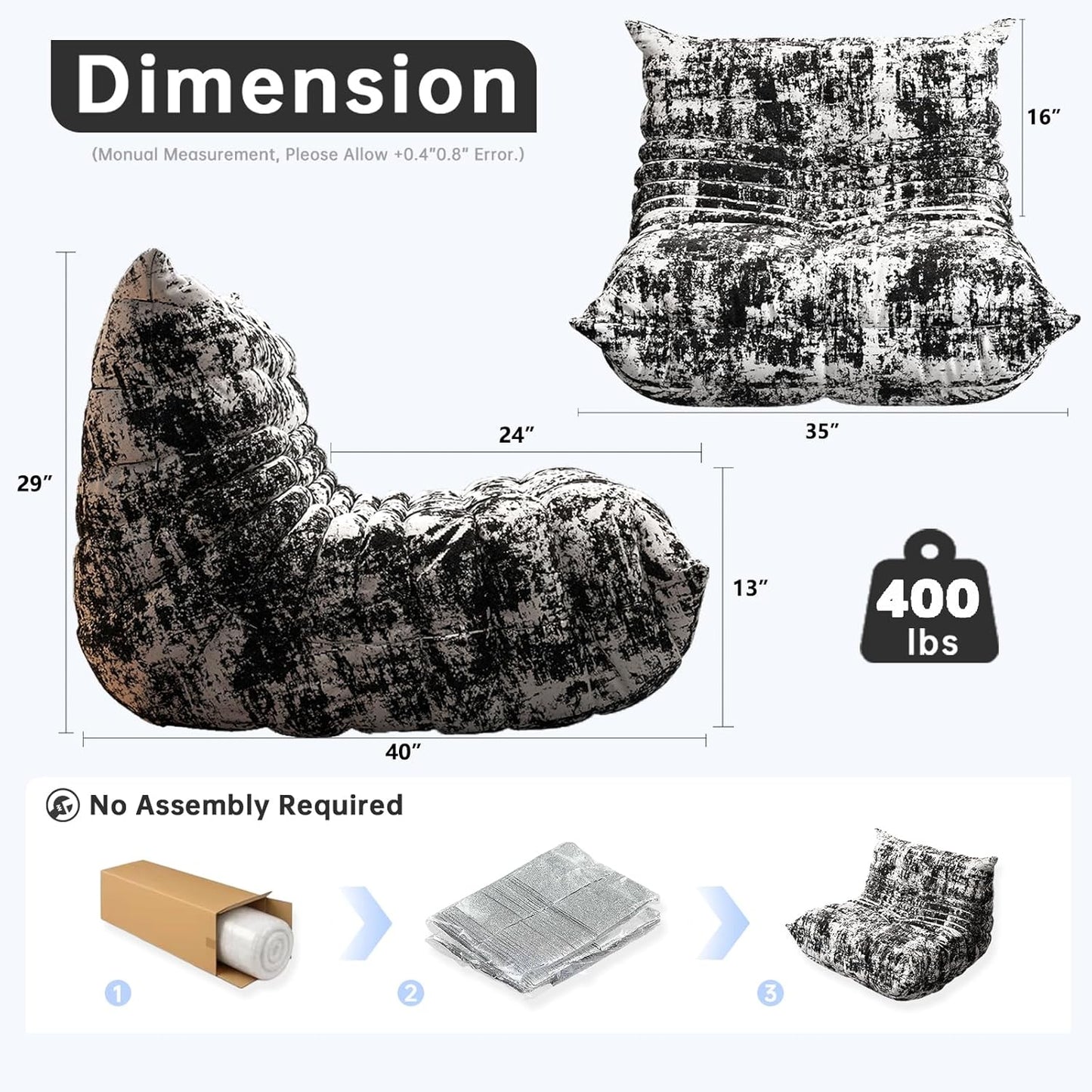 Bean Bag Chairs for Adults, BeanBag Reading Chair Memory Foam Couch, Floor Chair Soft Teddy Material, Comfy Reading Nook Chairs for Bedroom Living Room Office (Ink Painting)