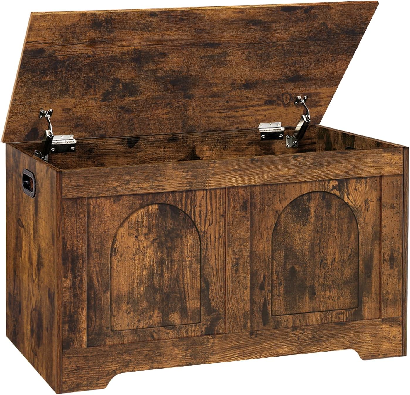 DINZI LVJ Storage Chest, 31.5”Wooden Storage Box with 2 Safety Hinges, Entryway Shoe Bench with Flip-Top, Sturdy Trunk for Living Room, Bedroom, Easy Assembly, Rustic Brown