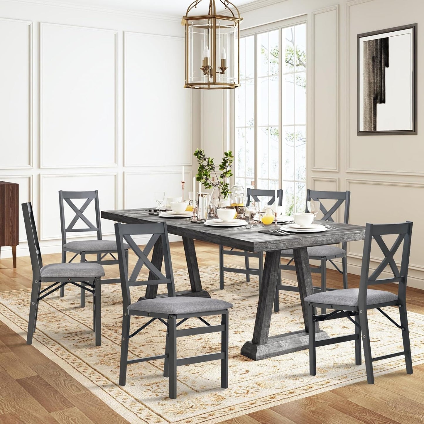 COLAMY Folding Dining Chairs Set of 2 – Dark Grey Upholstered Dining Room Chairs with Wooden Frame, Pre-Assembled, Space Saving Modern Kitchen & Dining Room Furniture for Small Spaces