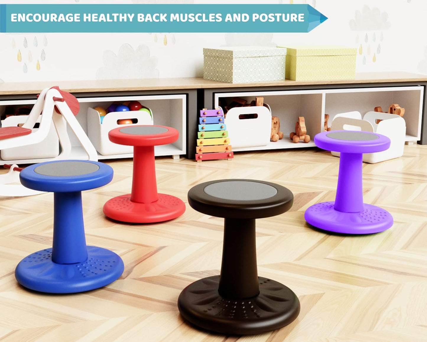 ActiveChairs Kids Wobble Stool, Flexible Preschool & Elementary Classroom Seating, Improves Focus & Posture. ADHD/ADD Wiggle Chair, [Kids Active Fidget Chairs], 14" Stool, Ages 3-7, Purple