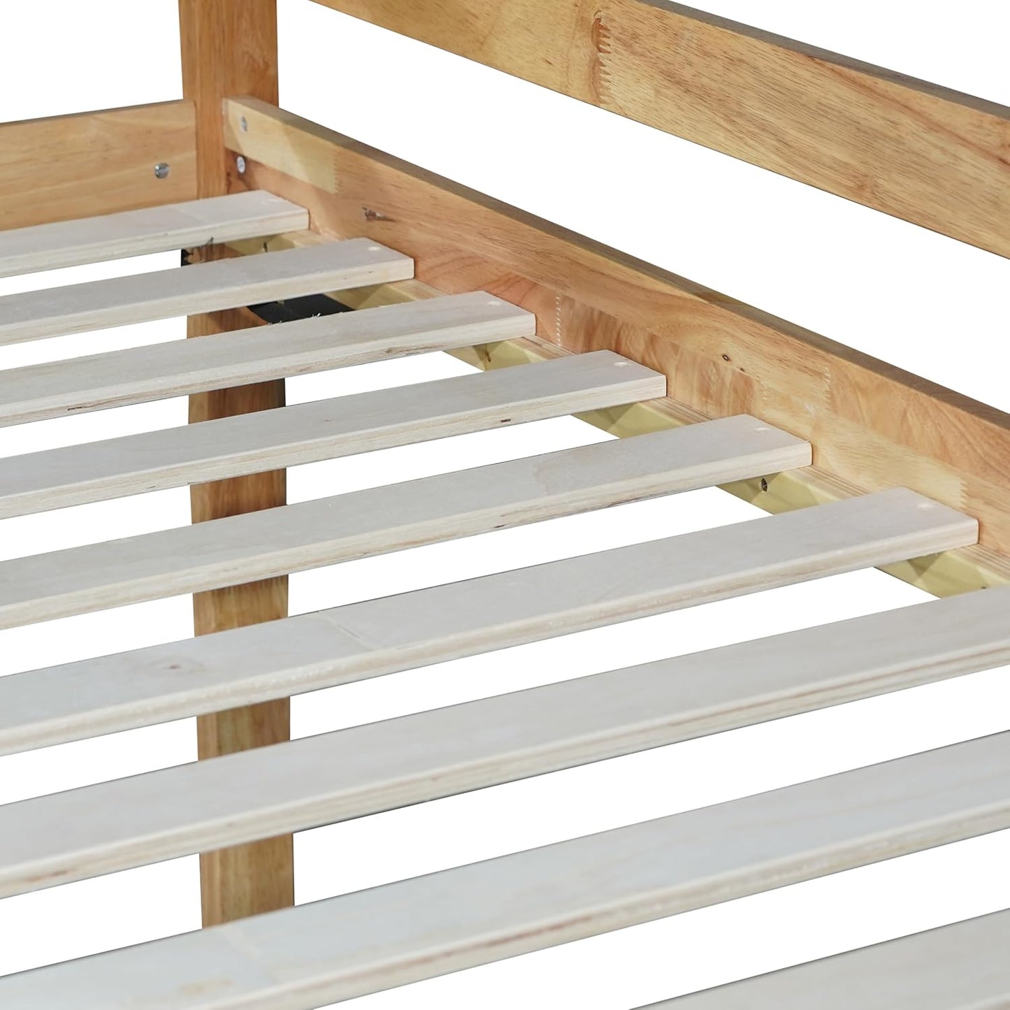 Ball & Cast Bunk Bed Twin Over Twin,Floor Bunk Bed with Ladder,Solid Rubber Wooden Bed Frame w/Full Length Guardrail,for Dormitory, No Box Spring Needed,for Kids Teens,Natural