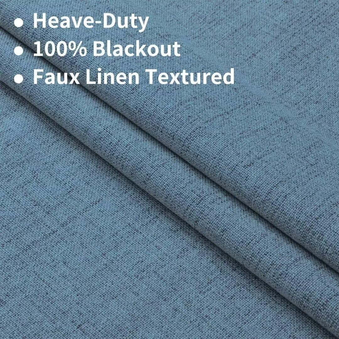 Joydeco Natural Linen Curtains 120 inch Length 2 Panels Set Burg 100% Blackout Patio Door Curtain Room Darkening Sliding Door Curtains Thermal Insulated Back tab Rod Pocket(105x120 inch, Sky Blue)