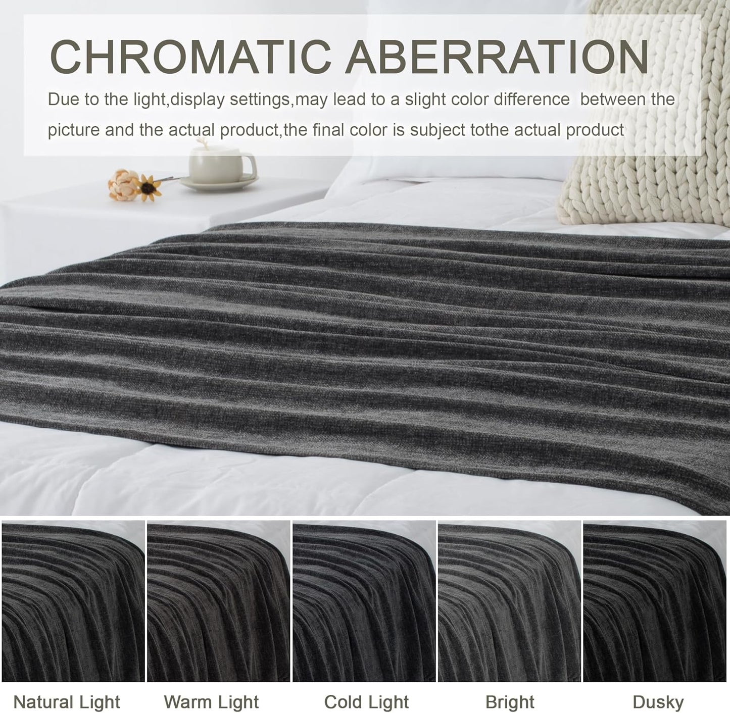 Chenille Throw Blanket for Couch 60"X 80" Twin, Soft Cozy Throws with Fringe Tassel for Bed Sofa Chair Cover, Lightweight Knitted Decorative Boho Blankets for Living Room, Dark Grey