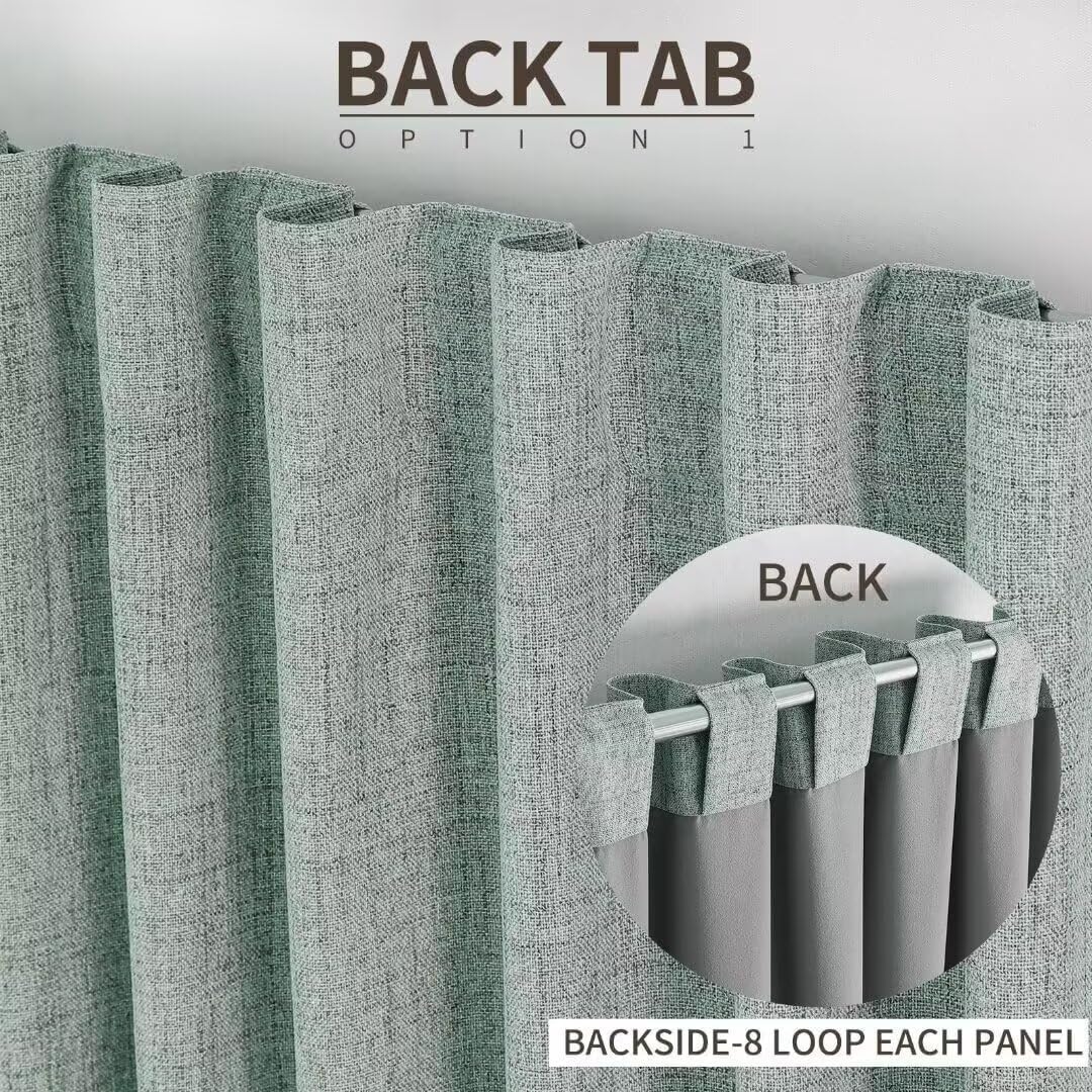 Joydeco Natural Linen Curtains 96 inch Length 2 Panels Set Burg 100% Blackout Patio Door Curtain Room Darkening Sliding Door Curtains Thermal Insulated Back tab Rod Pocket(105x96 inch, Sage Green)