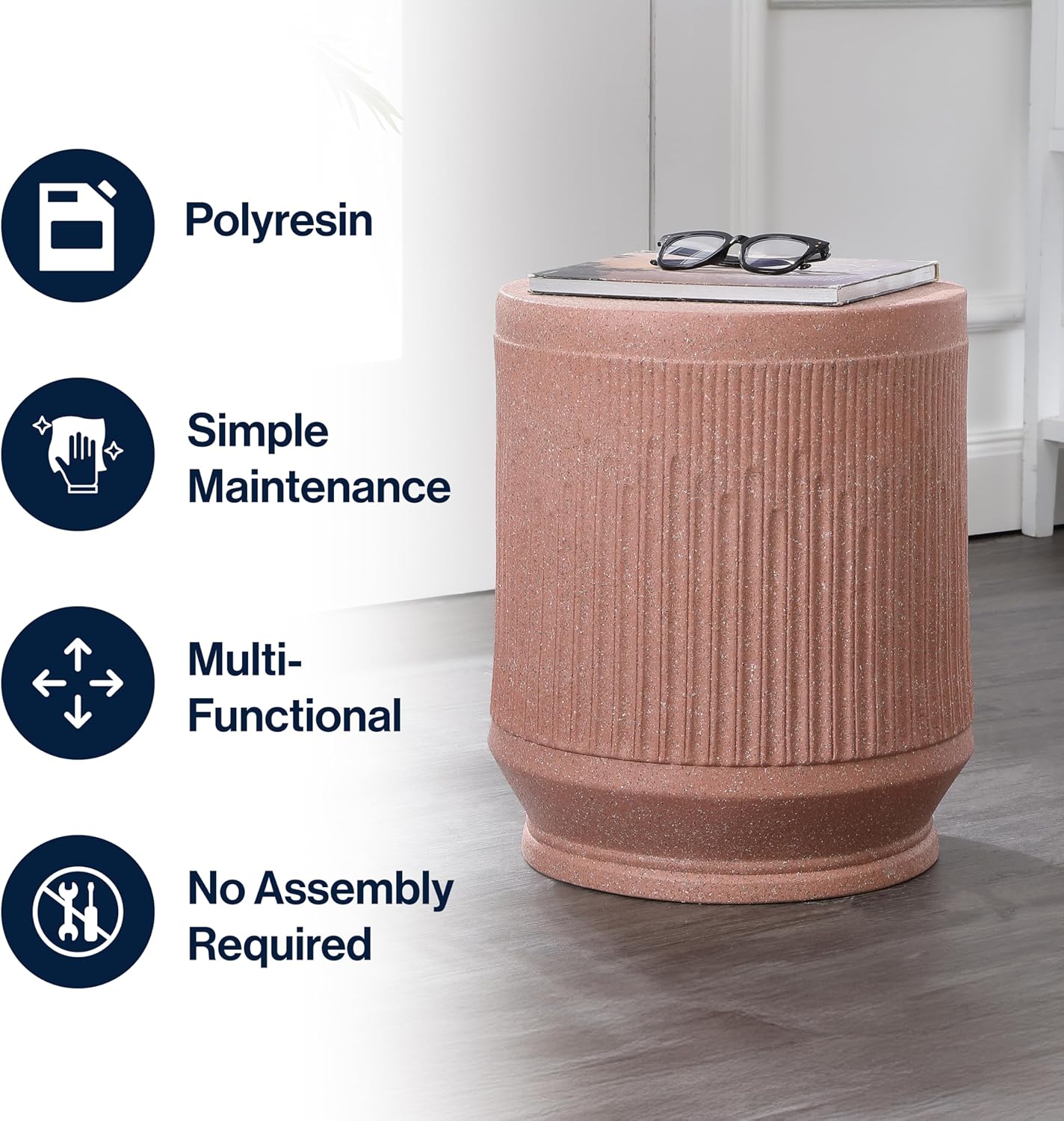 JONATHAN Y TBL1103B Kline 17.5" Mid-Century Modern Brutalist Indoor/Outdoor Accent Table Art Deco, Minimalist, Contemporary, Patio, Garden, Bathroom, Living Room, Pink Terrazzo Finish