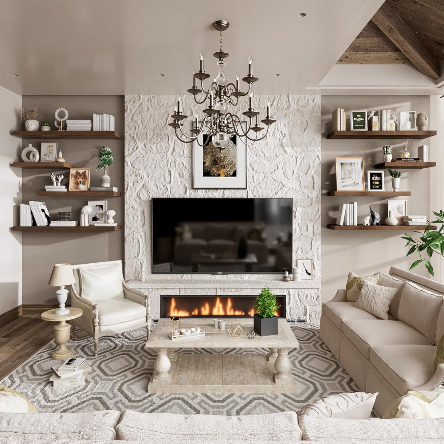 Heimlove 12 Inch Deep Floating Shelves, 55 x 12 inch Extra Long Floating Shelves for Wall, Large Display Shelf & Storage Shelf for Living Room Bedroom Kitchen Home Office, Set of 2, Walnut