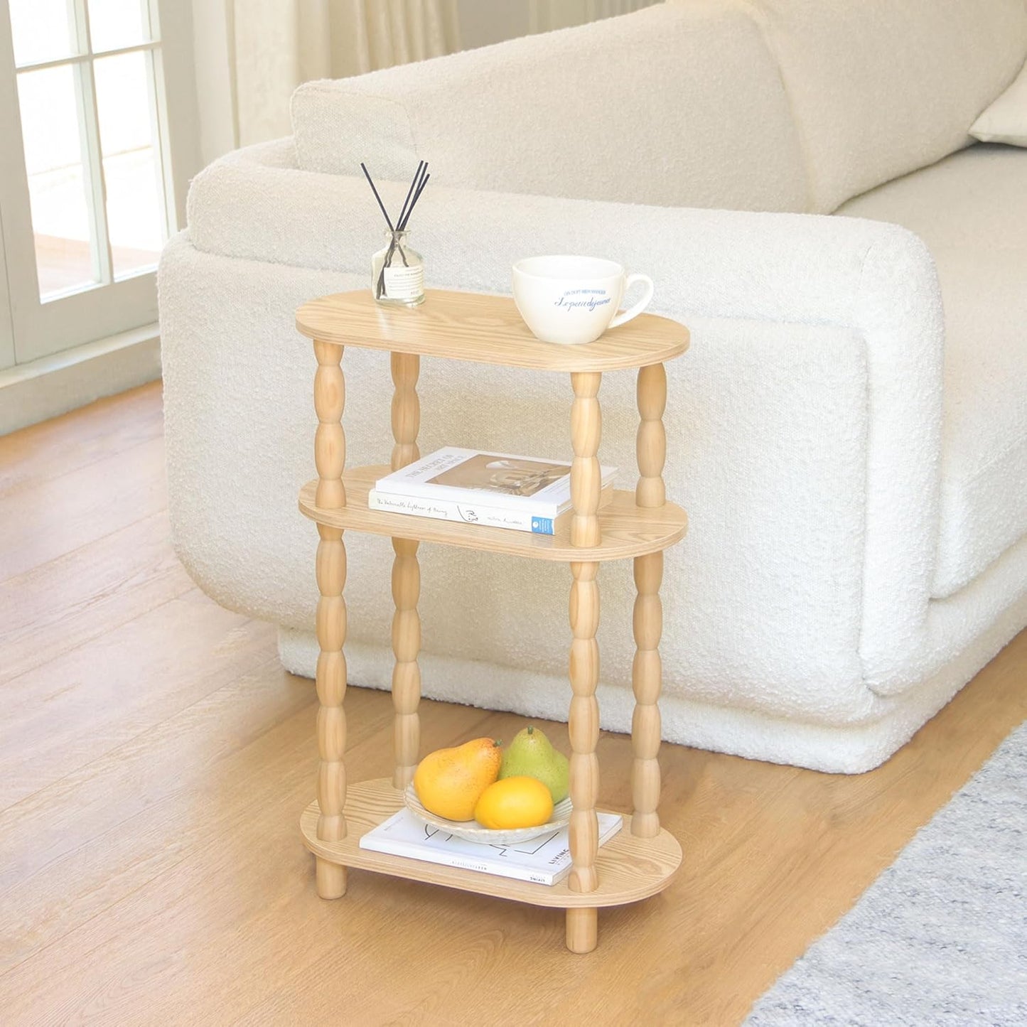 MaxSmeo Narrow End Table, Small Narrow Side Table for Small Space, 3-Tier Skinny End Table Nightstand for Bedroom, Living Room and Office (Natural)