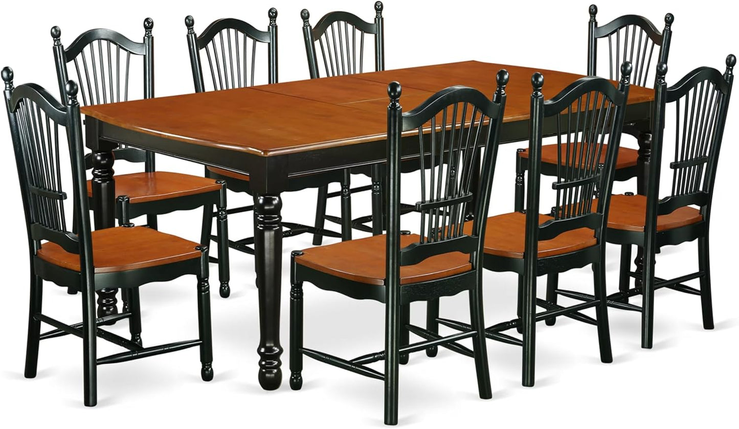 East West Furniture DOVE9-BCH-W 9 Piece Modern Dining Table Set Includes a Rectangle Wooden Table with Butterfly Leaf and 8 Kitchen Dining Chairs, 42x78 Inch, Black & Cherry