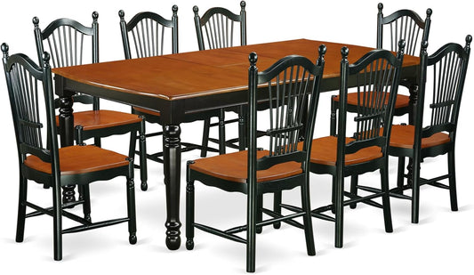 East West Furniture DOVE9-BCH-W 9 Piece Modern Dining Table Set Includes a Rectangle Wooden Table with Butterfly Leaf and 8 Kitchen Dining Chairs, 42x78 Inch, Black & Cherry