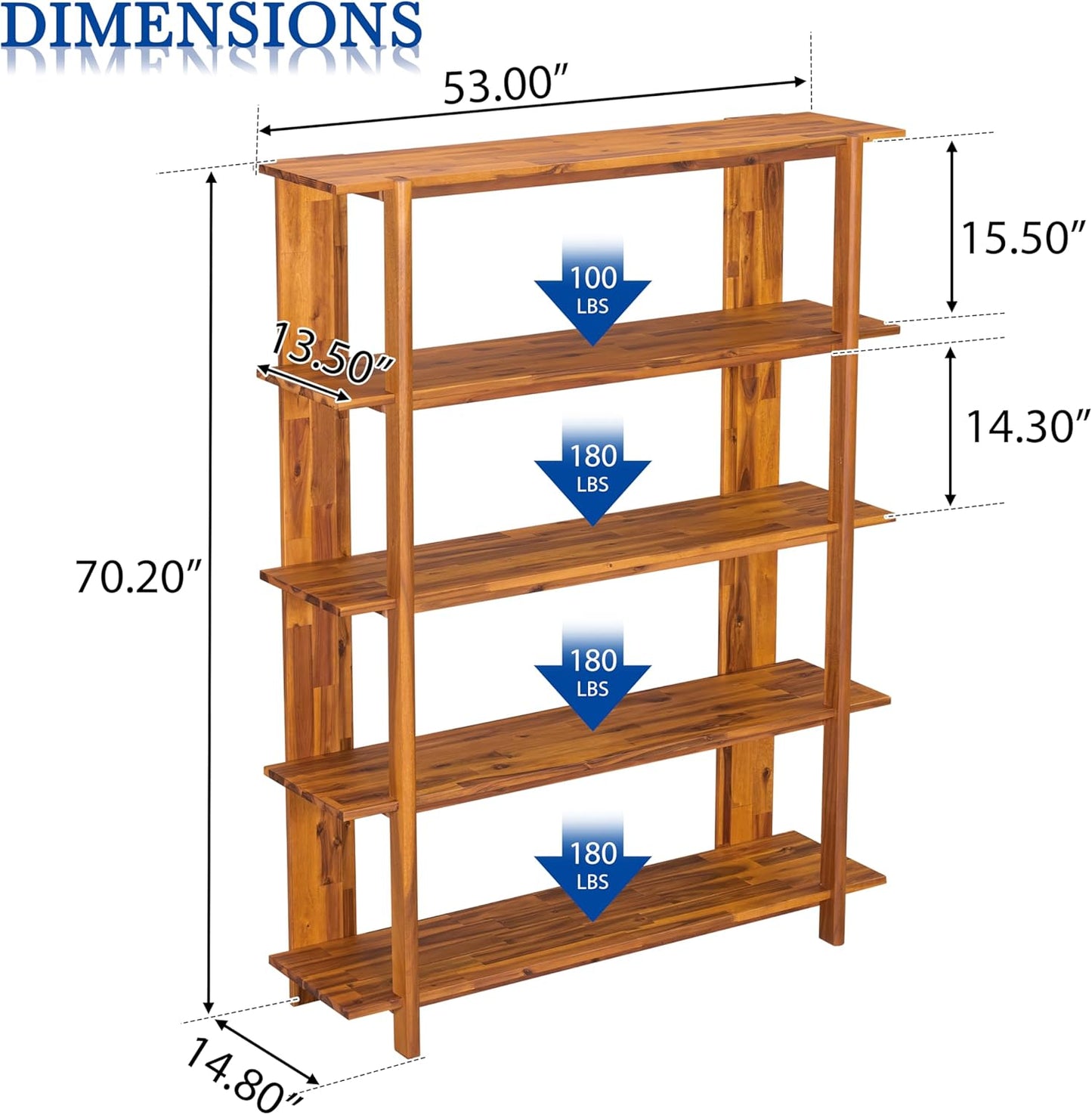 Merax 4 Shelf Bookcase H-70 L-53 Acacia Wood Open Bookshelf, Contemporary Farmhouse Style Display Storage Shelf for Home Office Studio, Teak Finish