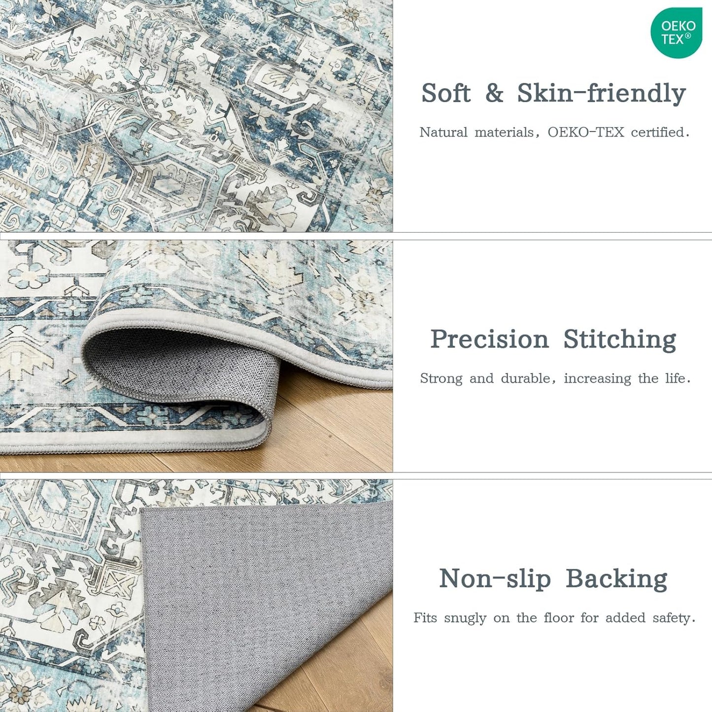 zesthome 9x12 Area Rugs-Washable Rug for Living Room, Non-Slip Backing Rugs, Stain Resistant 9x12 Rug for Bedroom, Ultra-Thin Low Pile Rugs, Vintage Large Home Decor