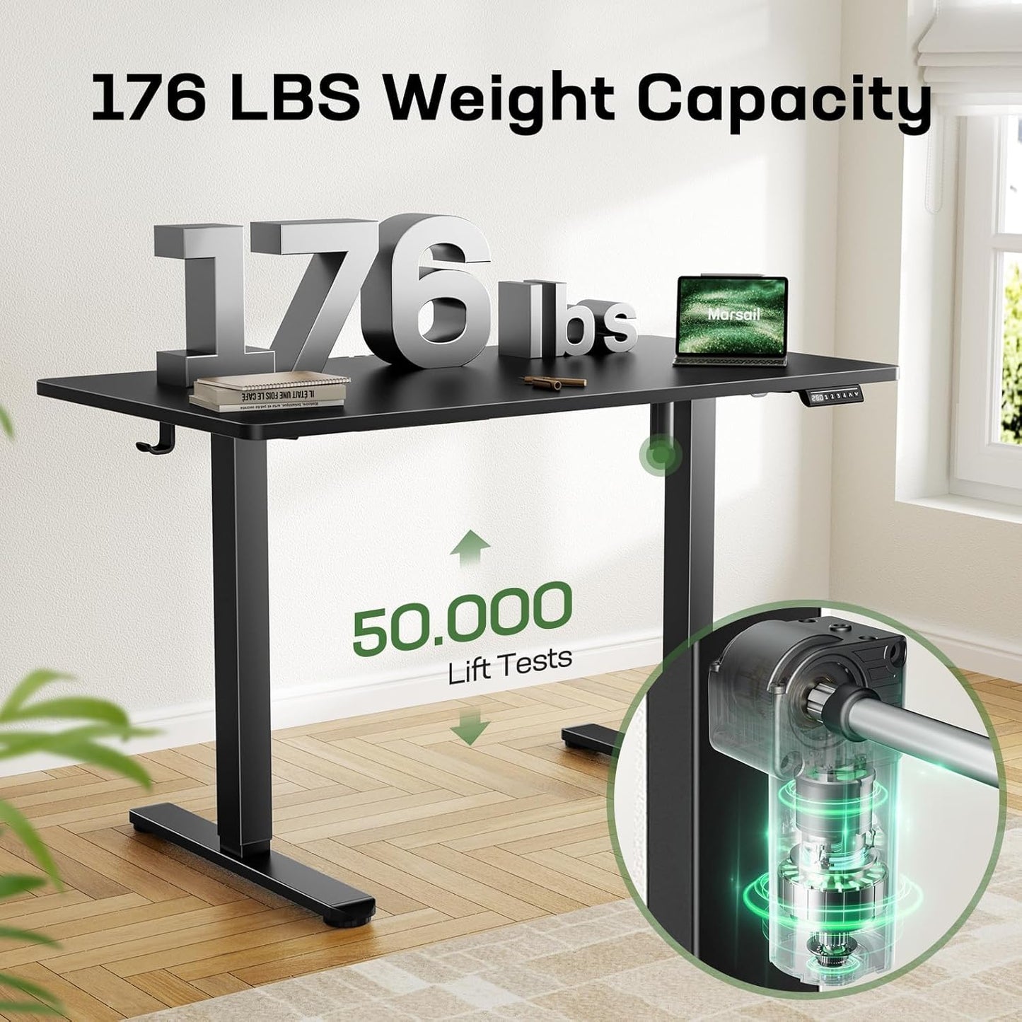 Marsail Electric Standing Desk with One-Piece Desktop,55 x 30 inch Height Adjustable Office Gaming Computer Desk with Deeper Tabletop,Home Office Stand up Desk with 4 Memory Presets, Desk for Bedroom