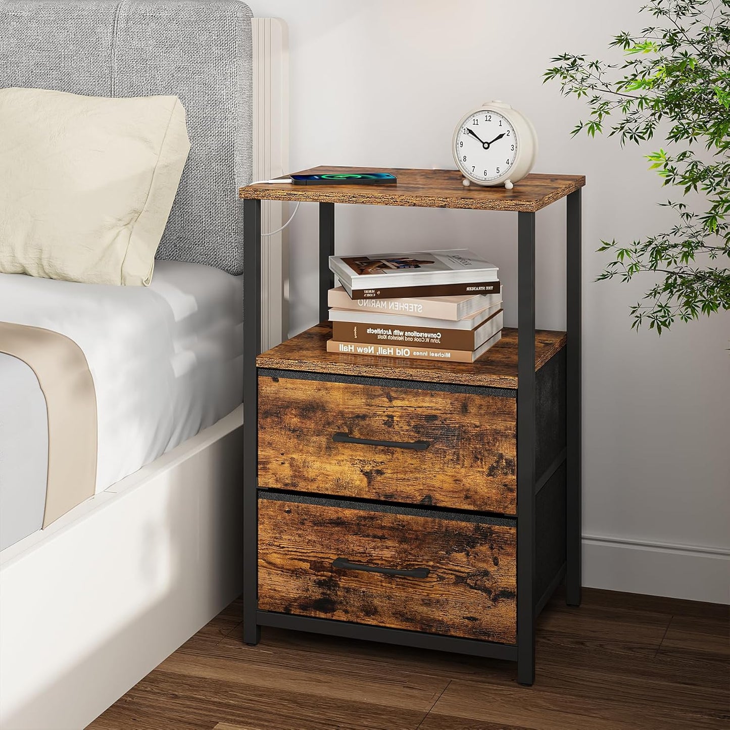 TUTOTAK End Table, Night Stand, Side Table, Nightstand with Cloth Drawer, Bedside Table for Livingroom, Bed Room, Brown TB01BB087