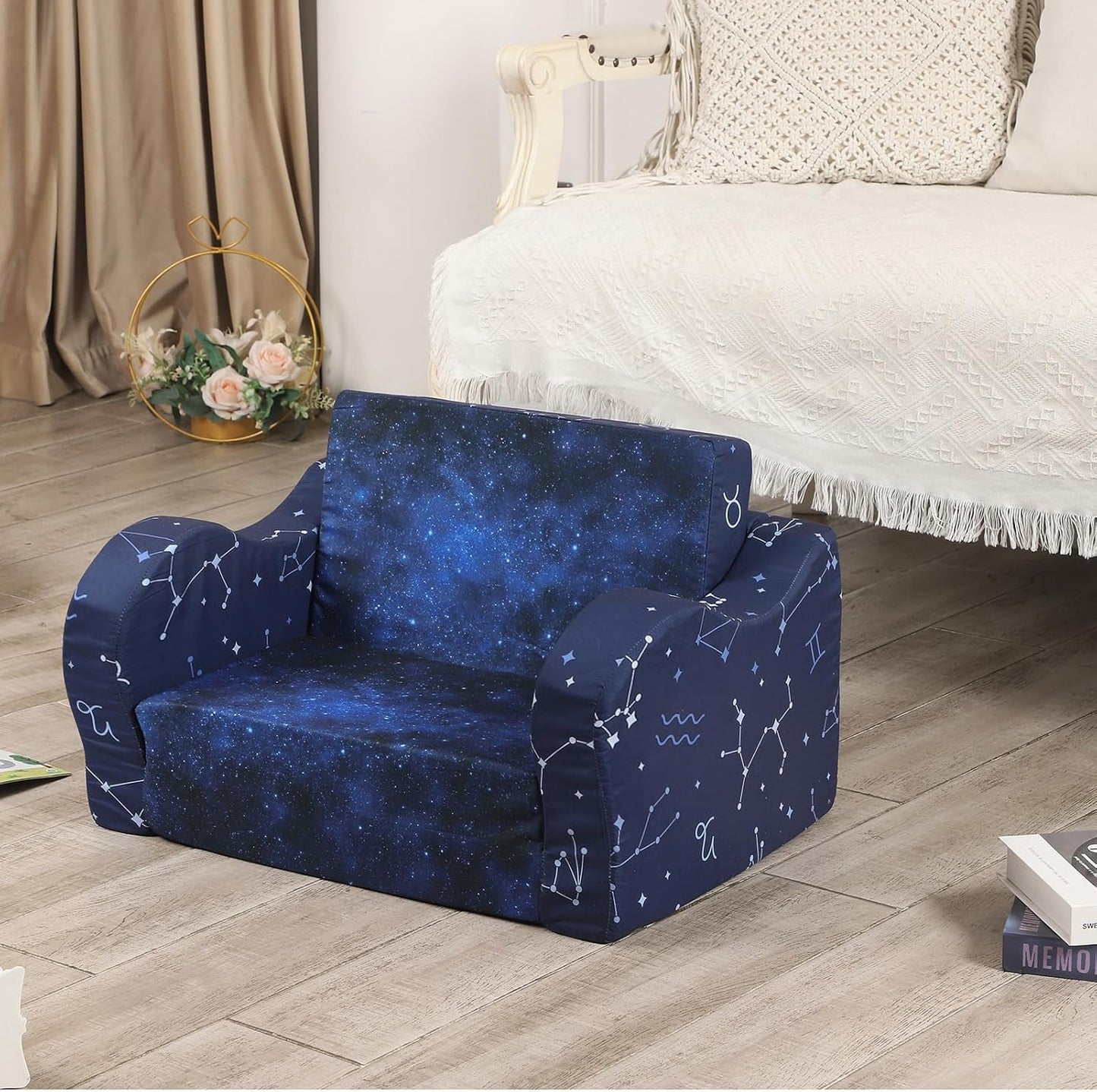 Constellation Kids Sofa, 2-in-1 Kids Couch Fold Out, Convertible Sofa to Bed for Girls and Boys