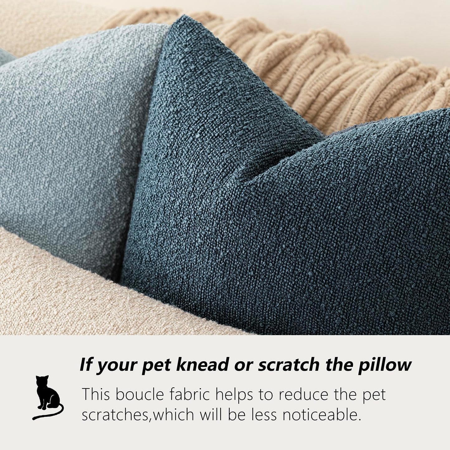 Foindtower Set of 2, Decorative Textured Boucle Throw Pillow Covers Accent Solid Pillow Cases Neutral Couch Cushion Case for Chair Sofa Bedroom Living Room Home Decor 24x24 Inch Dark Blue