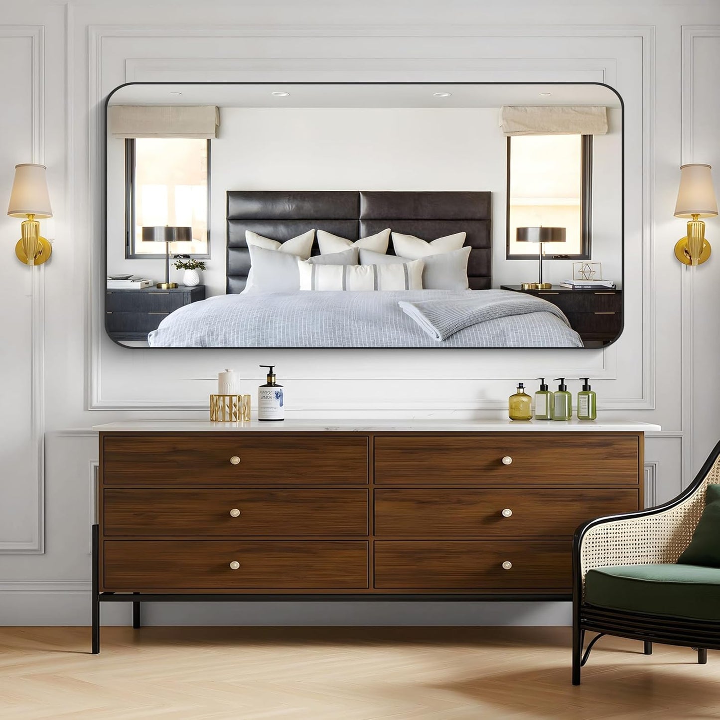 KOCUUY 60"x30" Large Rectangle Vanity Mirror, Black Metal Frame Mirror with Rounded Corner, Modern Design of Upgraded Shatterproof Glass for Bathroom, Bedroom, Living Room, Entryway