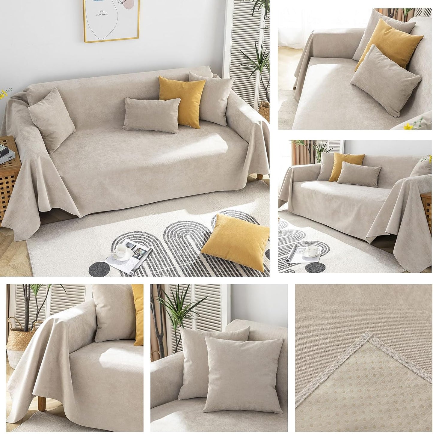 STACYPIK 100% Waterproof Beige Sofa Cover for Dogs, Anti-Cat Scratch Couch Covers for Pets, Non-Slip Couch Covers for 2 Cushion Couch, Washable Loveseat for Sectional, Furniture Protector-71X71IIN