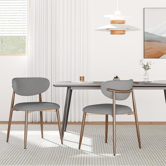 Dining Chairs Set of 2, Ergonomic Fabric Upholstered Seating with Wood Look Metal Legs and Anti Slip Pads, for Home and Restaurant Use, Light Grey