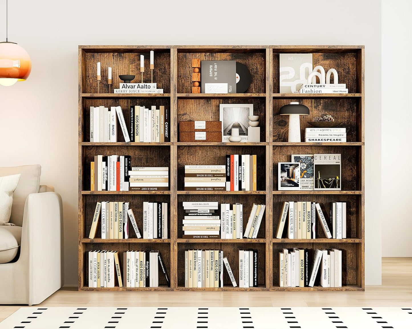 Casaottima 5-Tier Open Bookshelf and Bookcase, Floor Standing Display Storage Shelves for Living Room, Tall Book Shelf for Bedroom, Home Office, Dining Room, Vintage